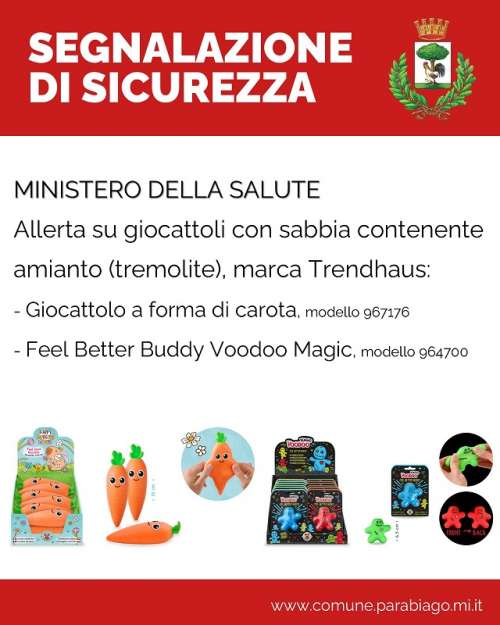 Allerta giocattoli contenenti amianto