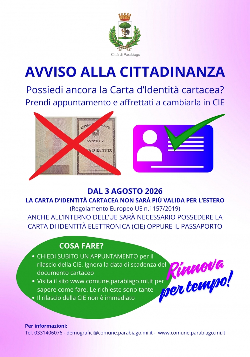 Possiedi ancora la Carta di Identit cartacea? Affrettati a cambiarla in CIE. Fissa subito un appuntamento