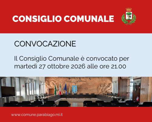 Convocazione di Consiglio Comunale per il giorno 27 ottobre 2026