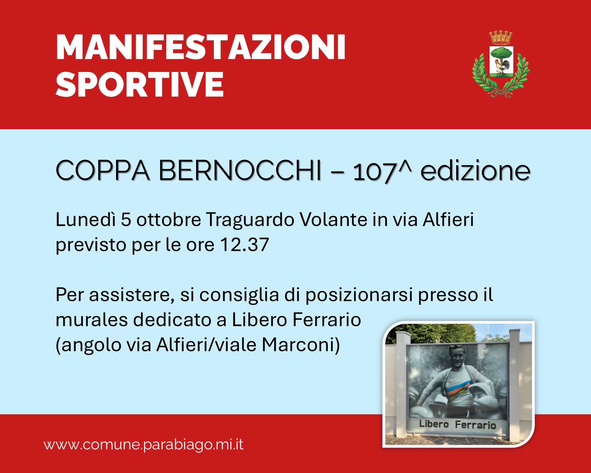 Il 5 ottobre a Parabiago il Traguardo Volante della Coppa Bernocchi 2026 - 107^ edizione