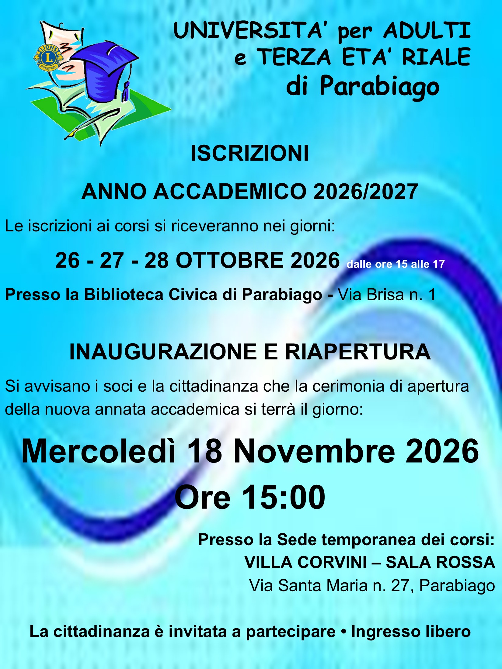 Universit� per Adulti e Terza Et� Riale: aperte le iscrizioni per l\'Anno Accademico 2026/2027